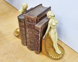Pair of Art Deco Style Bookends in the Form of Two Nudes Standing on Shells (24cm high, Cast Resin)