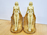Pair of Art Deco Style Bookends in the Form of Two Nudes Standing on Shells (24cm high, Cast Resin)