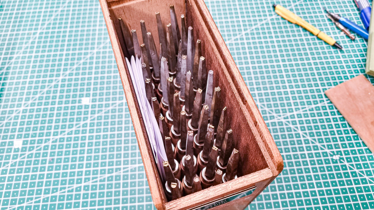 Vintage Set of Brass Handle Letters for Gilding / Blind Tooling Leathe