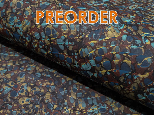 Marbled Paper: Moiré Blue, Red & Gold by Papiers Prina
