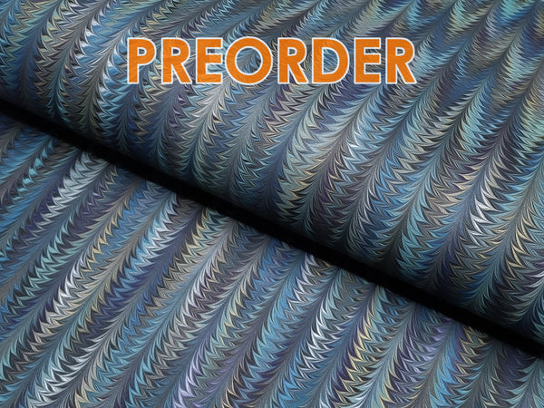 Marbled Paper: Blue & Gold Fern Pattern by Papiers Prina