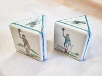 Pair of Antique Delft-Style Painted Bookends Themed with Hunting