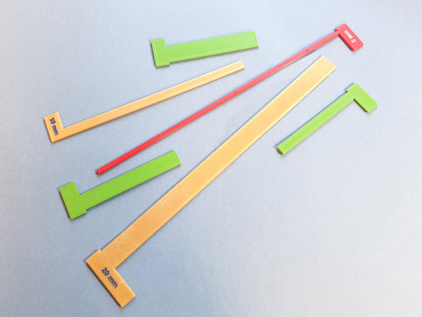 Set of L-Spacers (Metric) Gauges/Straightedges for Bookbinding, Cartonnage, and Other Crafts (2.5 mm high, 3d-printed, Mark II)