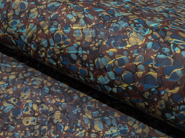 Marbled Paper: Moiré Blue, Red & Gold by Papier Prina